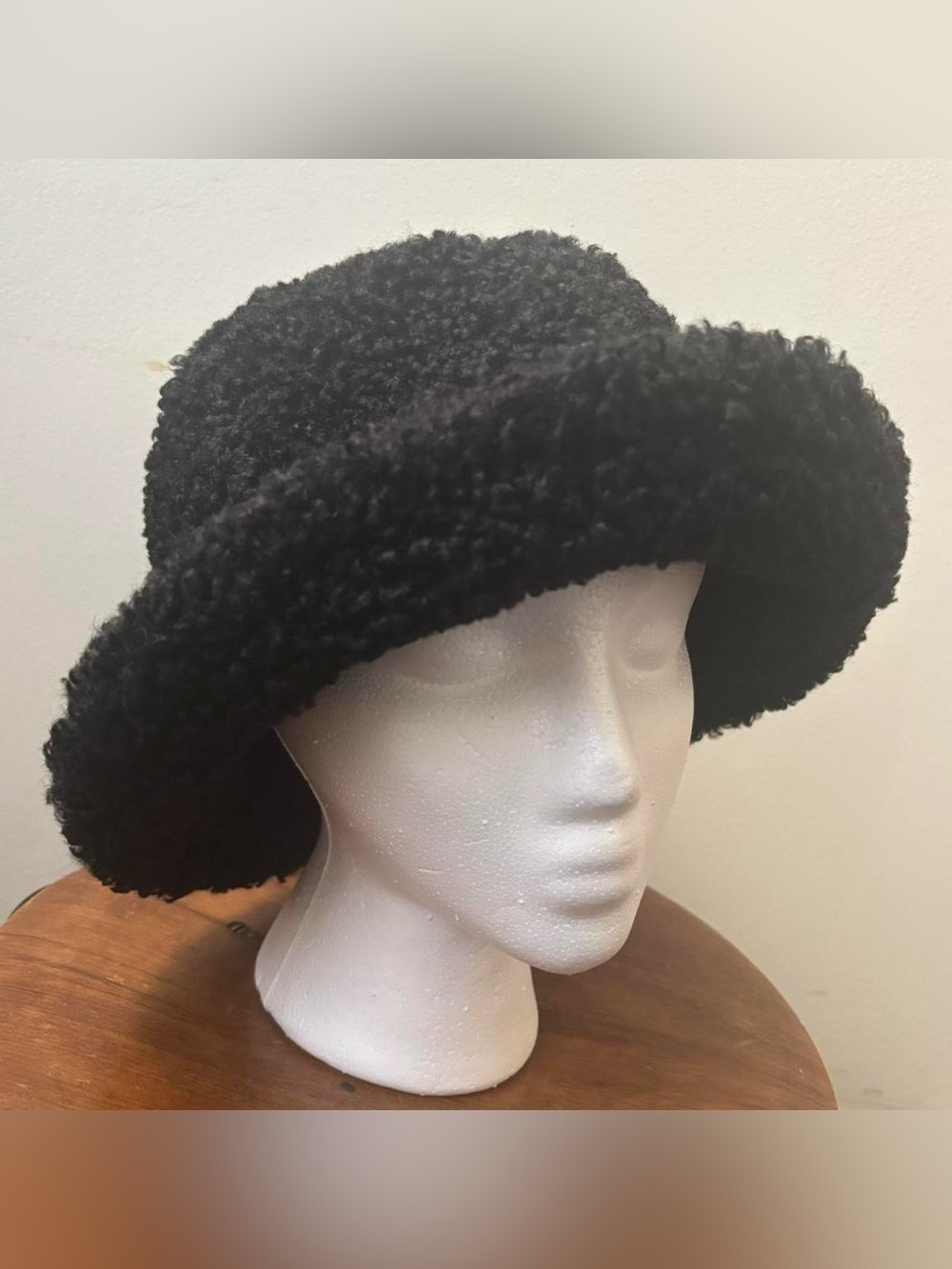 Urban Outfitters black fuzzy teddy fabric bucket hat